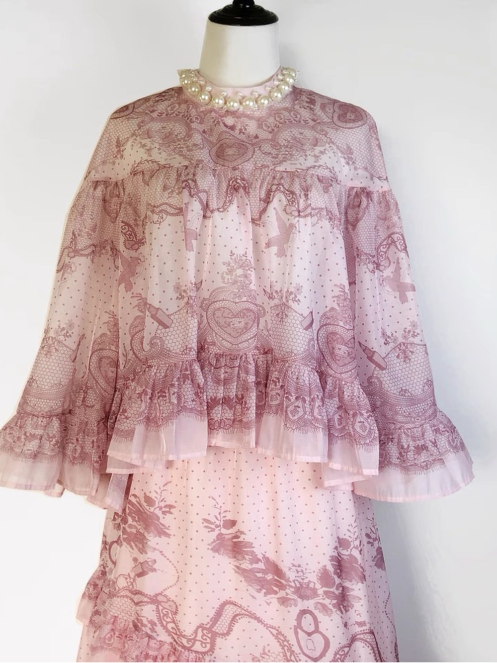 Designer-style Pink Ruffle Maxi Two-Piece Dress - Picture 11 of 12